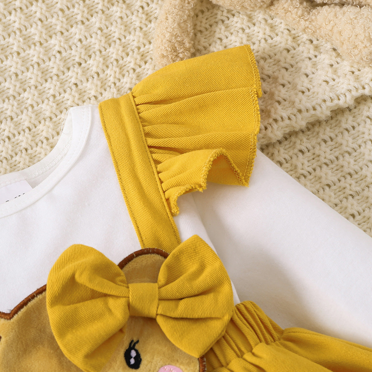 Bow Tie Skirt Bear Detail Round Neck Dress - T - 1 COLOR -