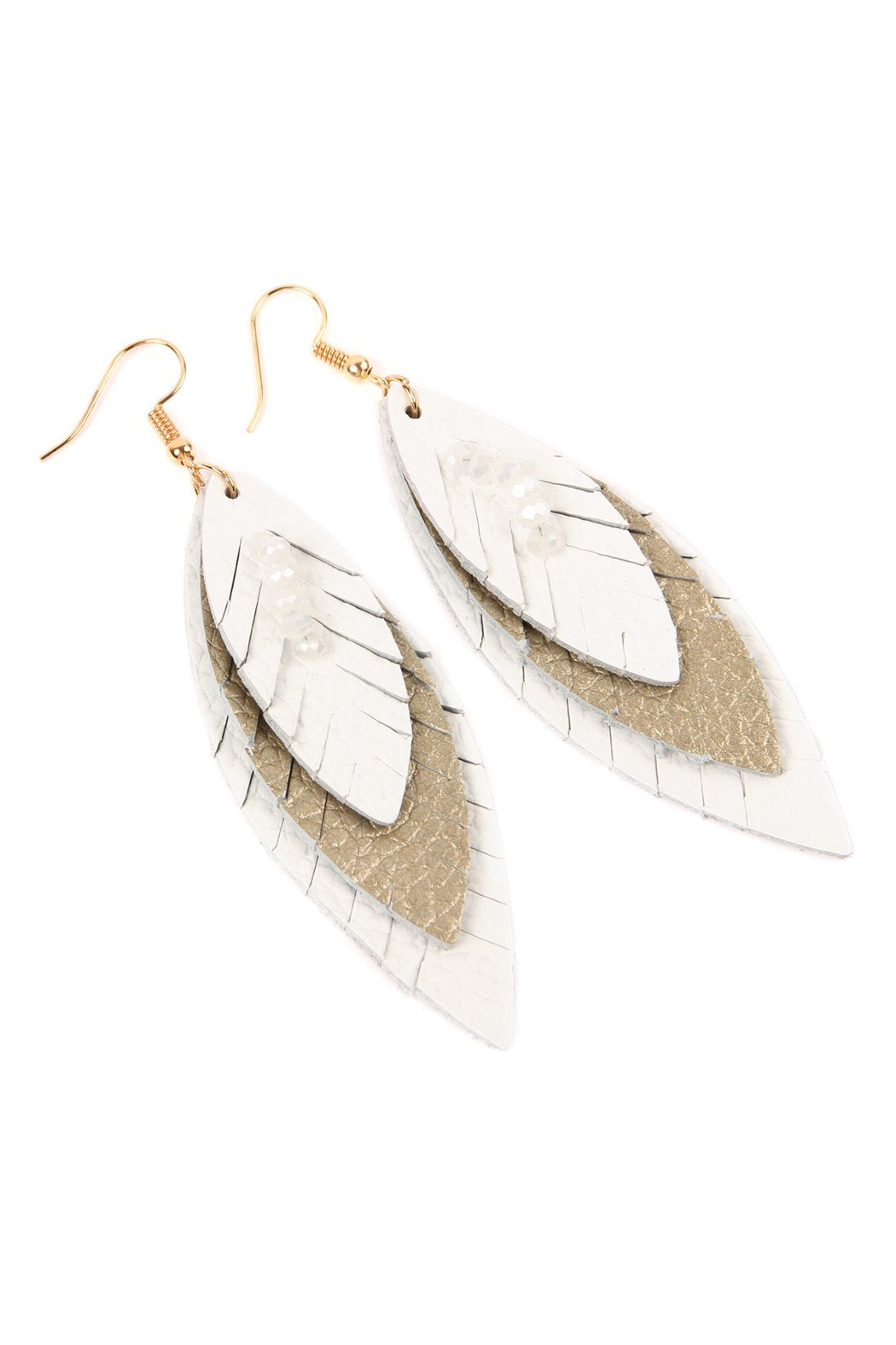 Three Layer Fringe Leather Marquise Earrings - 14 COLORS -