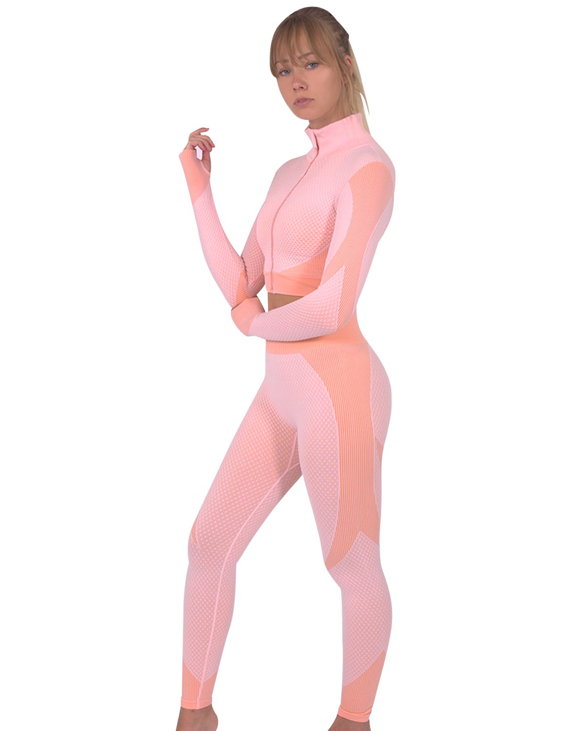 Savoy - Trois Seamless Jacket, Leggings & Sports Top 3 Set - 3 PCS. - Pink - 1 COLOR -