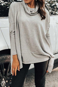 Thumbnail for Cowl Neck Long Sleeve Slit Blouse - T - 1 COLOR -