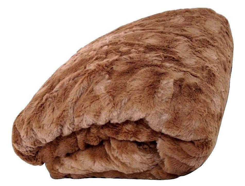 Luxury Solid Cinnamon Mocha Brown Faux Fur With Sherpa Backside Soft Warm Fleece Throw Blanket - 2 SIZES -