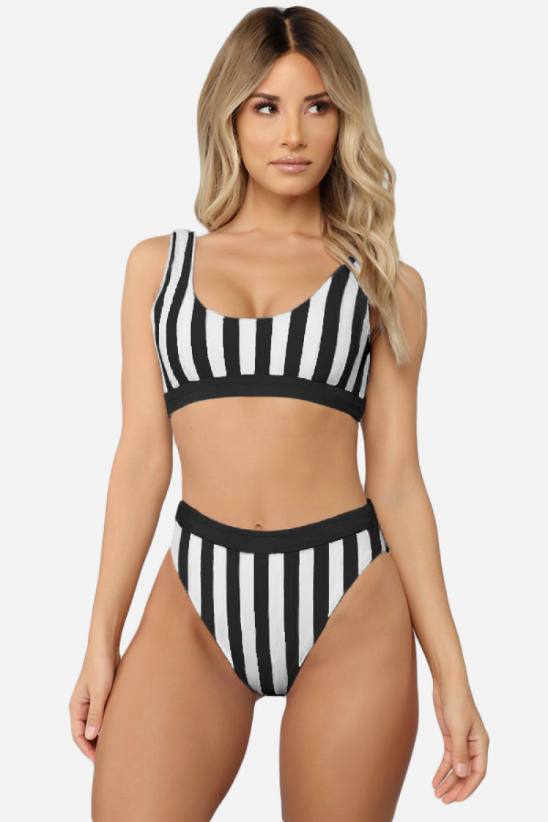 Striped Tank High Waist Bikini - T - 3 COLORS -