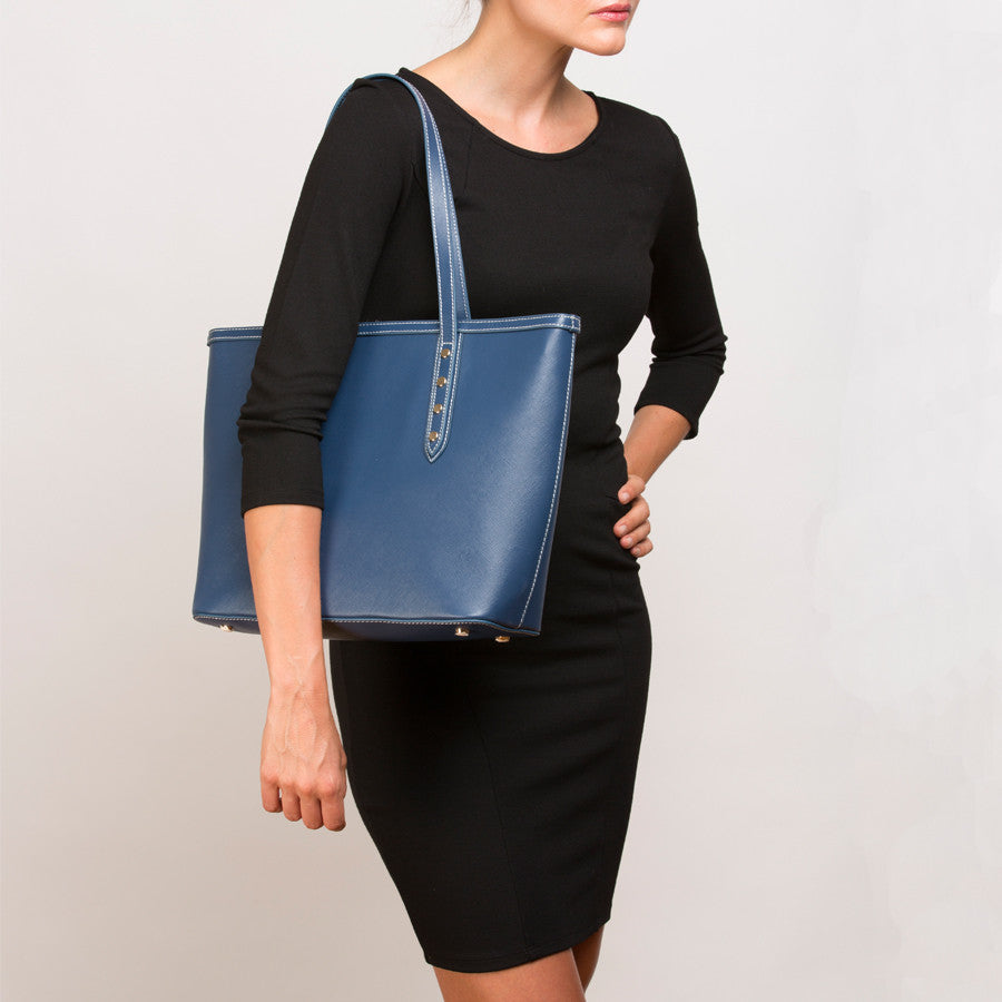 Blue Leather Shoulder Bag -