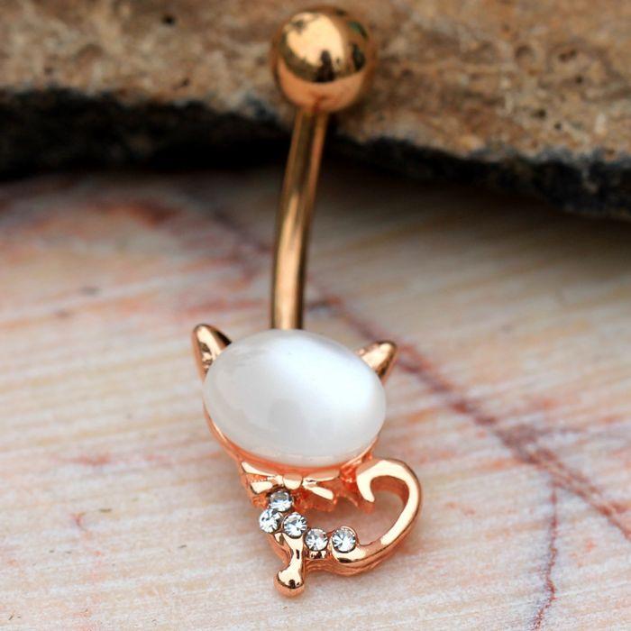 Rose Gold Plated Cat's Eye Cat Navel Ring -