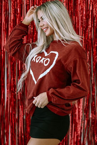 Heart Letter Graphic Round Neck Sweatshirt - T - 1 COLOR -