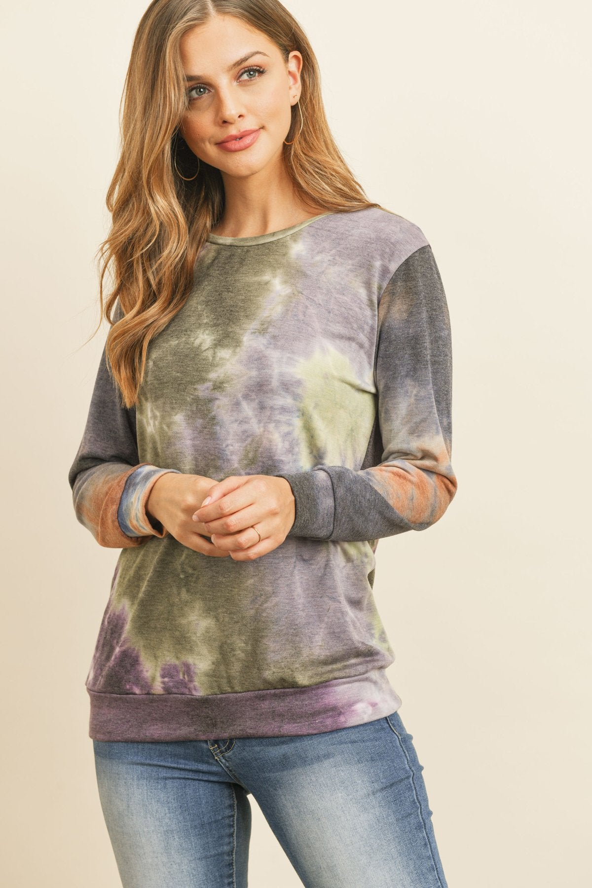 Riah Fashion - Round Neck Tie Dye Print Pullover - 2 COLORS -