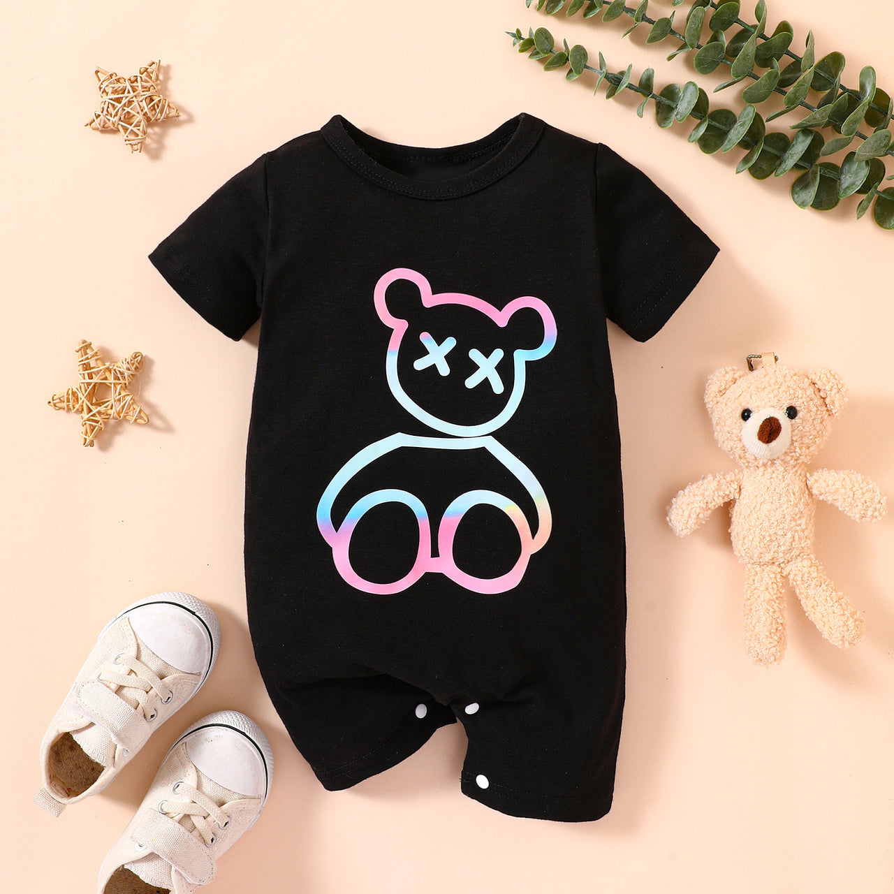 Baby Bear Graphic Short Sleeve Romper - T - 5 SIZES - 1 COLOR -