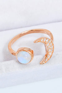 Thumbnail for Natural Moonstone and Zircon Sun & Moon Open Ring - T - 1 SIZE FIT - 1 FINISH -