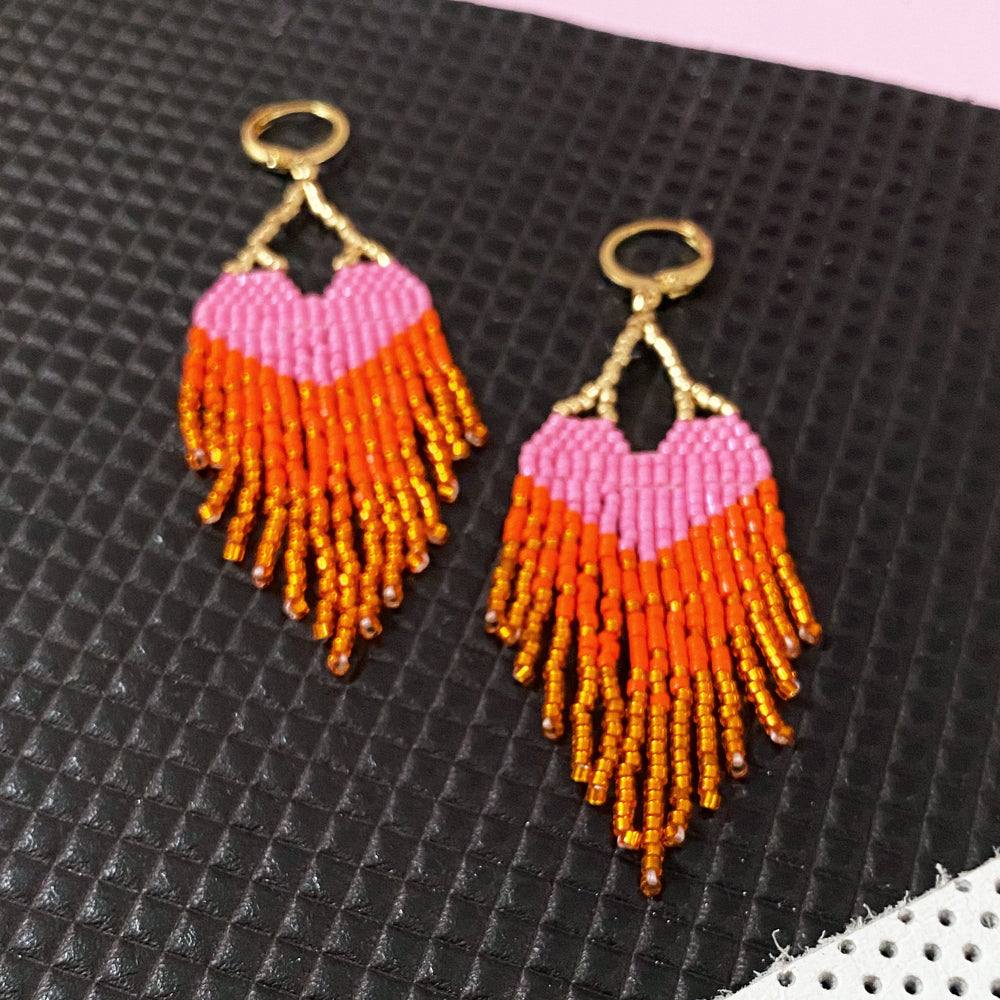 Shh By Sadie - LOVE - Pink Heart Ombre Fringe Earrings -