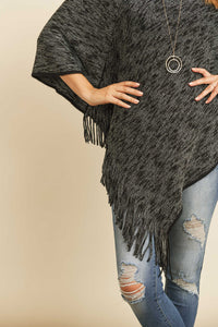 Thumbnail for Riah Fashion - Black Two Tone Fringe Poncho - 1 COLOR -