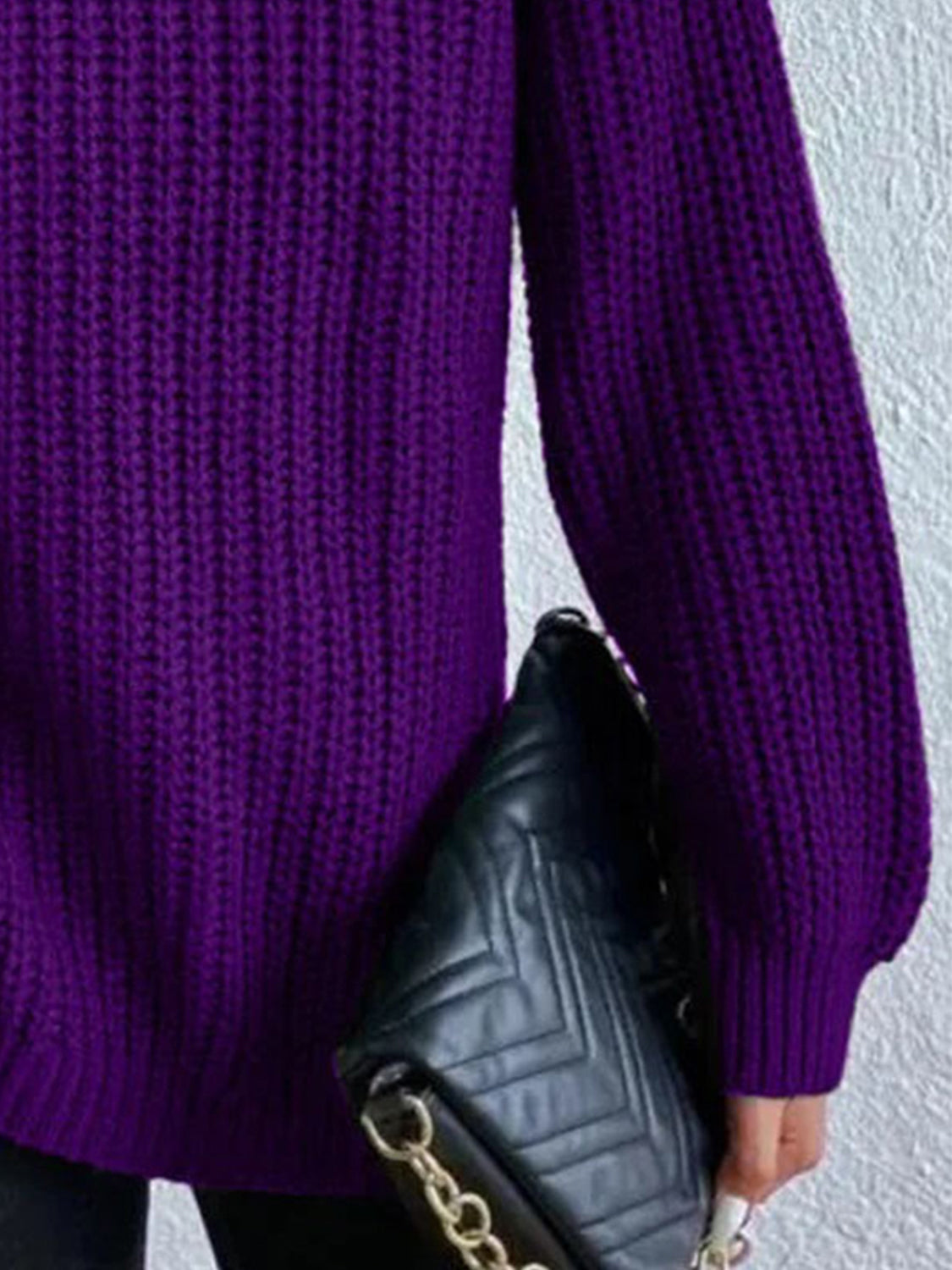 Full Size Turtleneck Rib-Knit Slit Sweater - T - 12 COLORS -