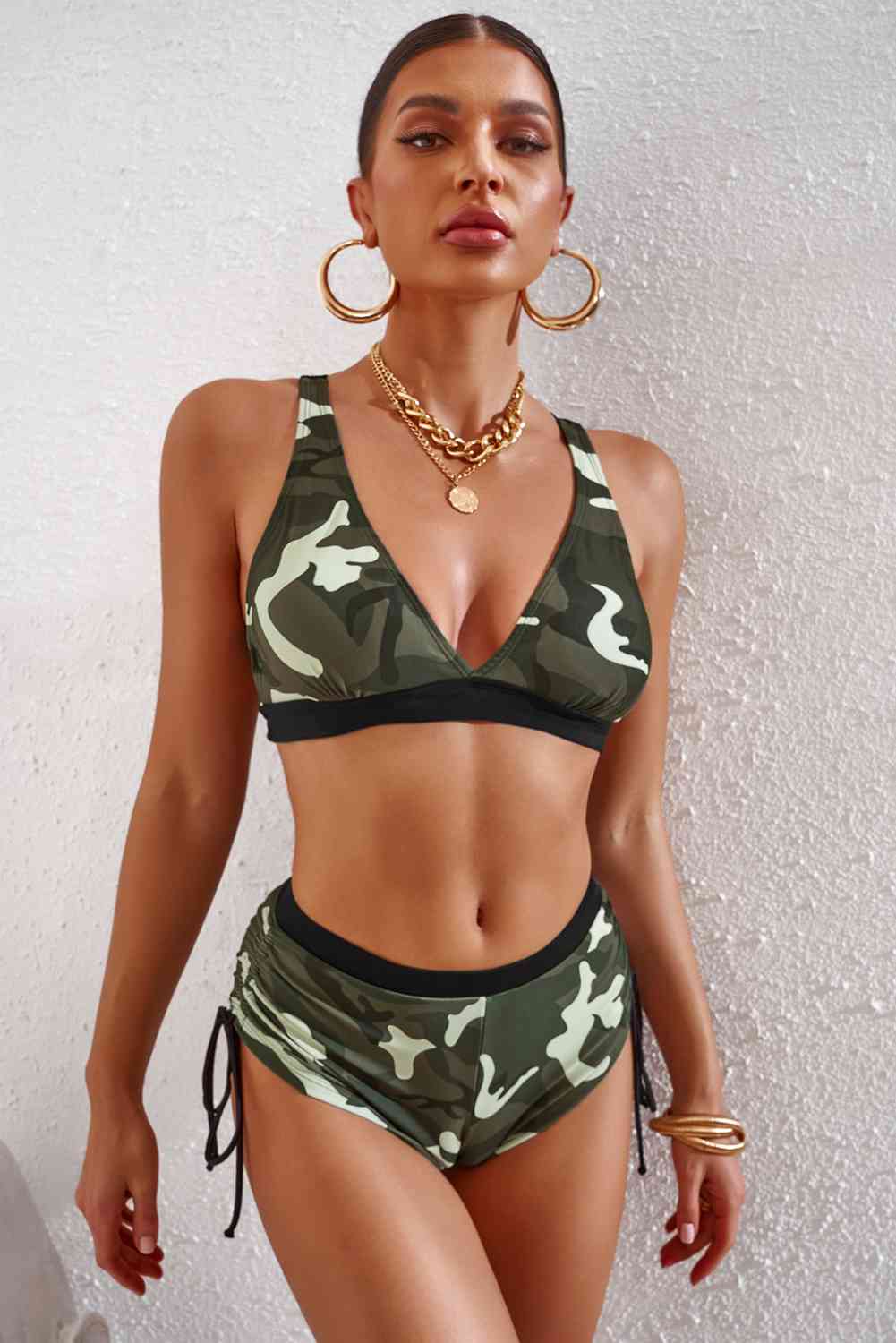 Camouflage Crisscross Tie-Back Bikini Set - T - 1 COLOR -