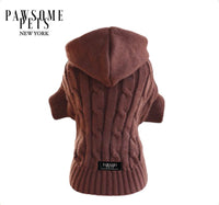 Thumbnail for (Extra Warm) Dog and Cat Cable Knit Sweater With Hat - Brown -