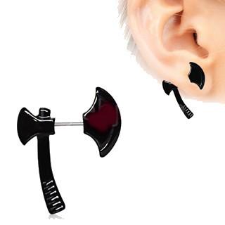 Black PVD Plated Axe Fake Taper / Cartilage Earring -