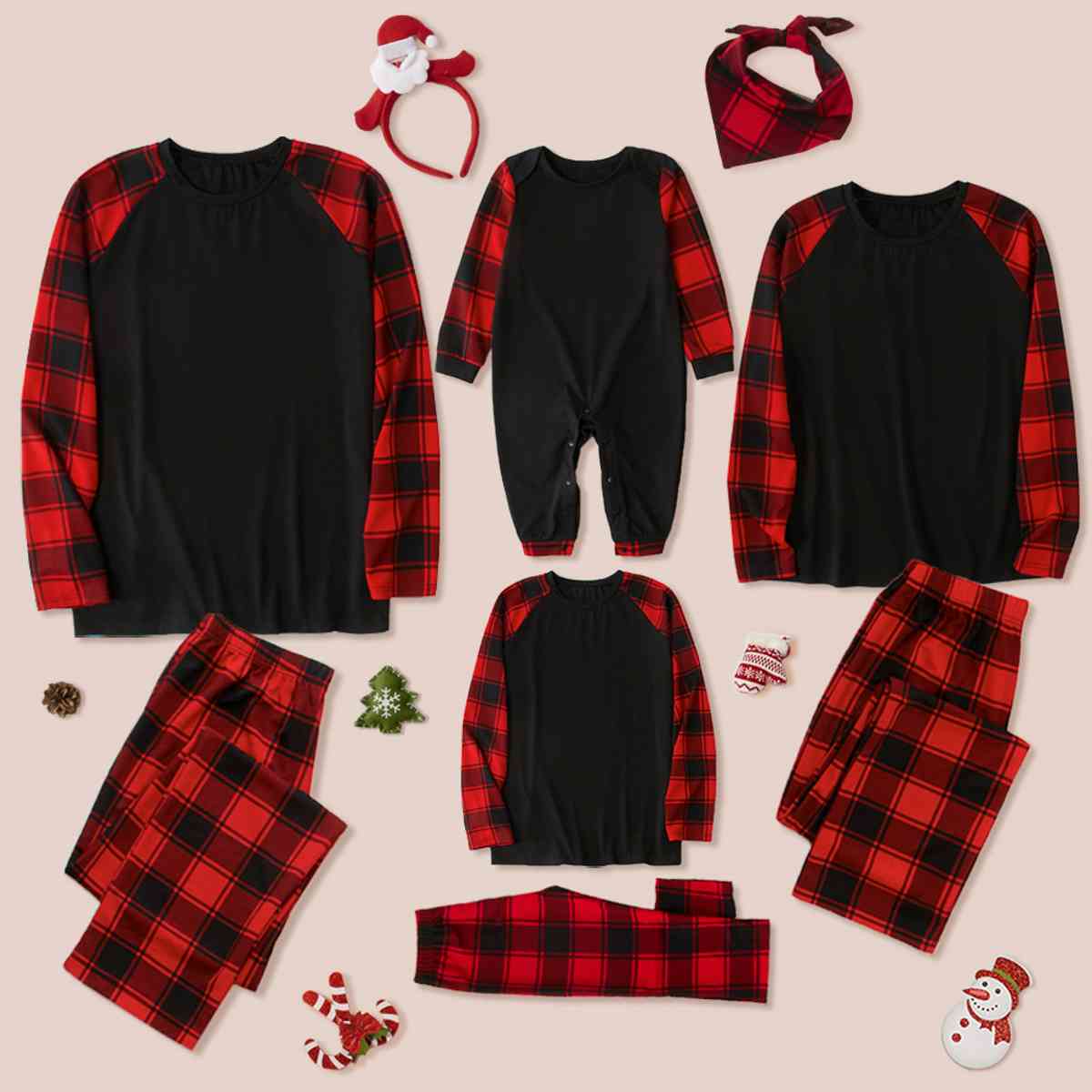 Raglan Sleeve Top and Plaid Pants Set - T - SOLD BY SIZE / 2 PCS. - 4 SIZES -