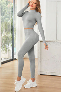 Thumbnail for Mock Neck Long Sleeve Top and Leggings Active Set - 2 PCS. - T - 1 COLOR -