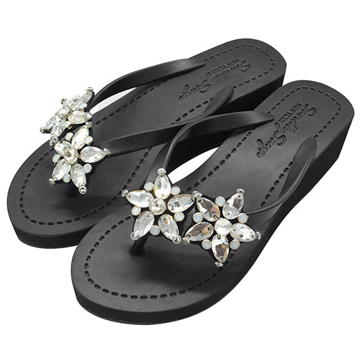 SAND BY SAYA N.Y. - 2 Stars - Rhinestone Mid Wedge Flip Flops - 2 COLORS -