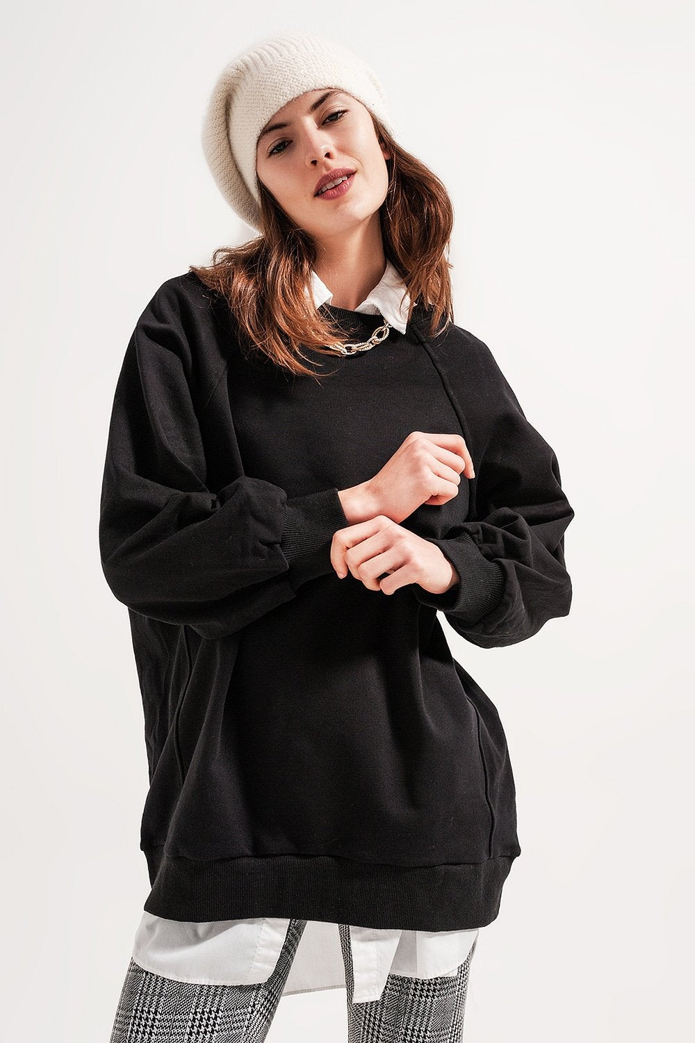 Q2 - Super Oversized Sweatshirt With Seam Detail in Black - 1 COLOR -