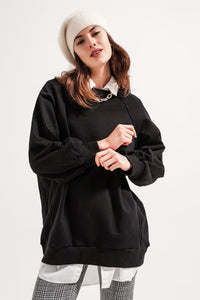 Thumbnail for Q2 - Super Oversized Sweatshirt With Seam Detail in Black - 1 COLOR -