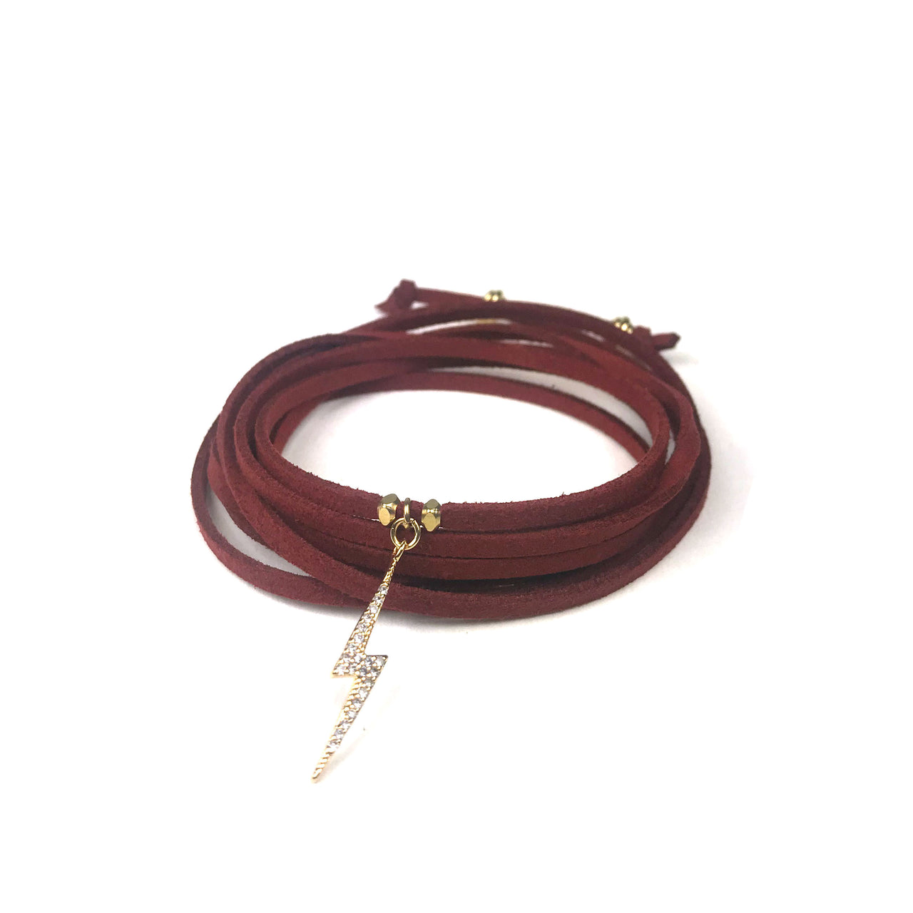 Gena Myint - Lightning Bolt Burgundy Suede Wrap Bracelet -