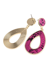 Thumbnail for Linked Pear-Shape Snake Skin Printed Dangle Post Earrings - 7 COLORS -