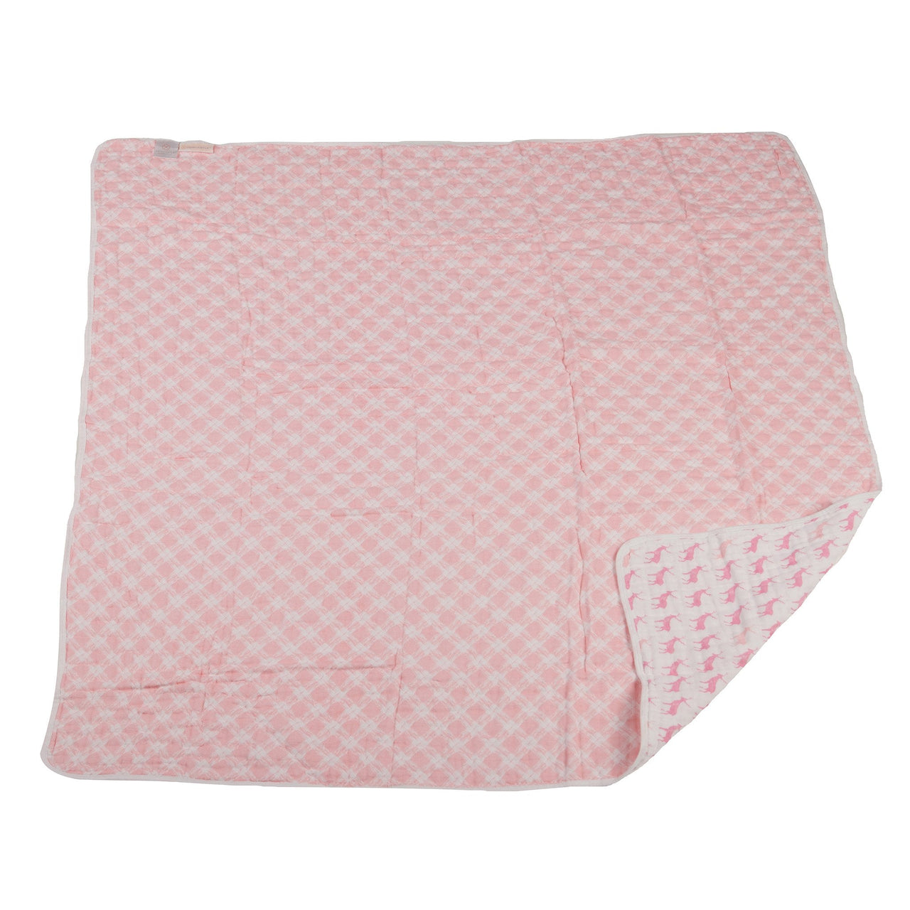 Pink Deer and Primrose Pink Plaid Cotton Muslin Newcastle Blanket -