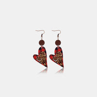 Thumbnail for Faux Leather Wood Heart Dangle Earrings - T - 1 COLOR -