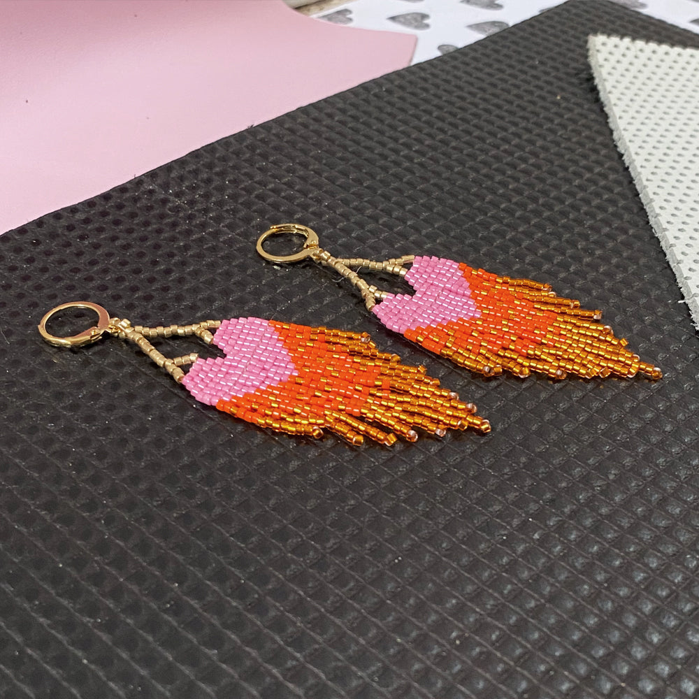 Shh By Sadie - LOVE - Pink Heart Ombre Fringe Earrings -