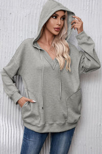 Thumbnail for Drawstring Pocketed Dropped Shoulder Hoodie - T - 1 COLOR -