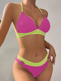 Thumbnail for Contrast Halter Neck Two-Piece Bikini Set - T - 3 COLORS -