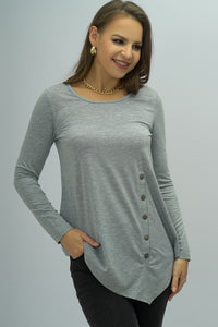 Thumbnail for Buttoned Long Sleeve Round Neck Tee - T - 1 COLOR -