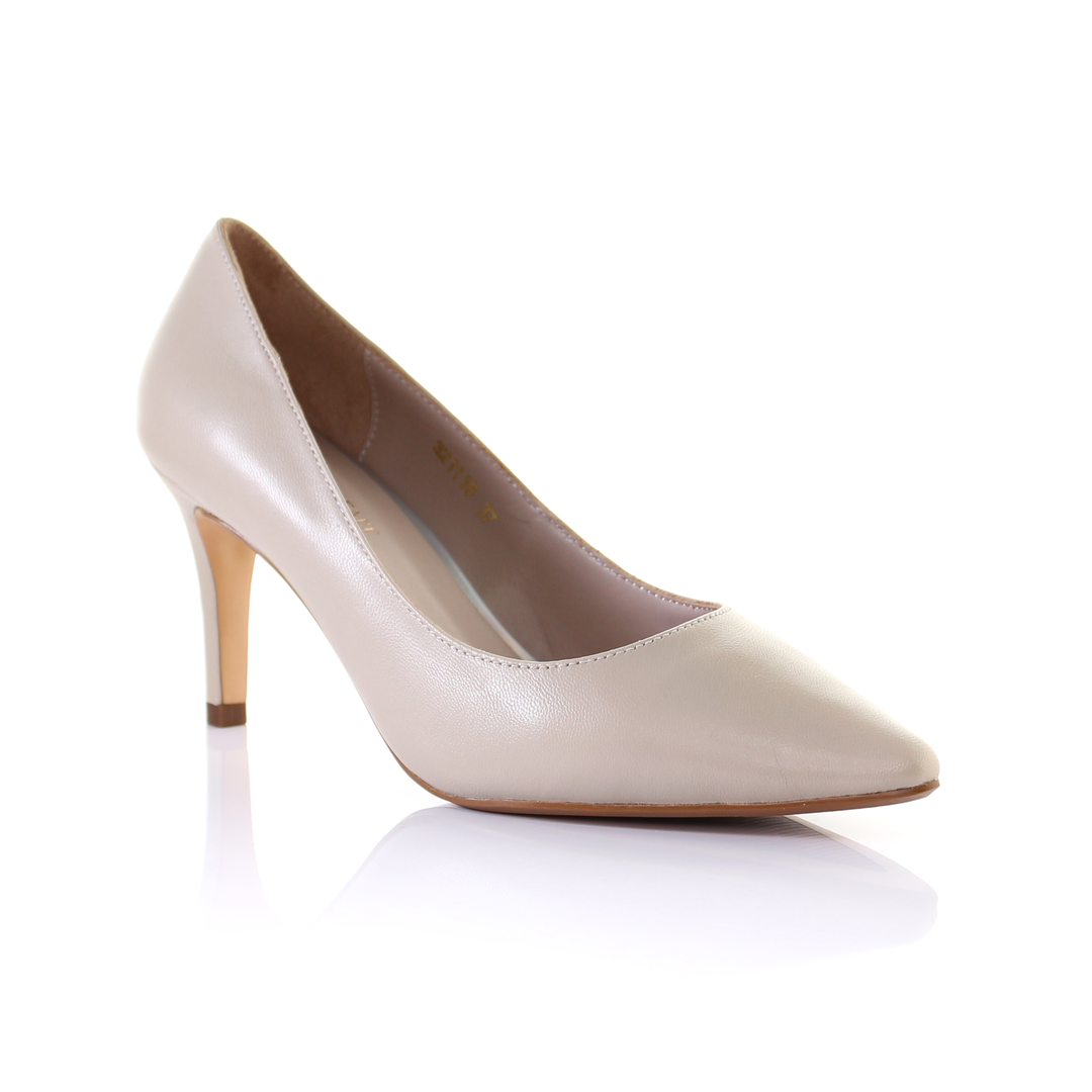 Leather 8cm Pin Heel Pointed Toe Pumps-Beige