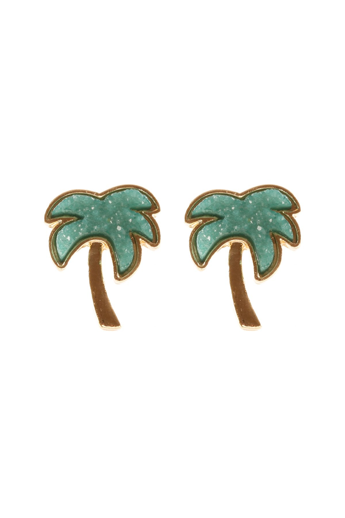 Metal Druzy Palm Tree Post Earrings - 4 COLORS -