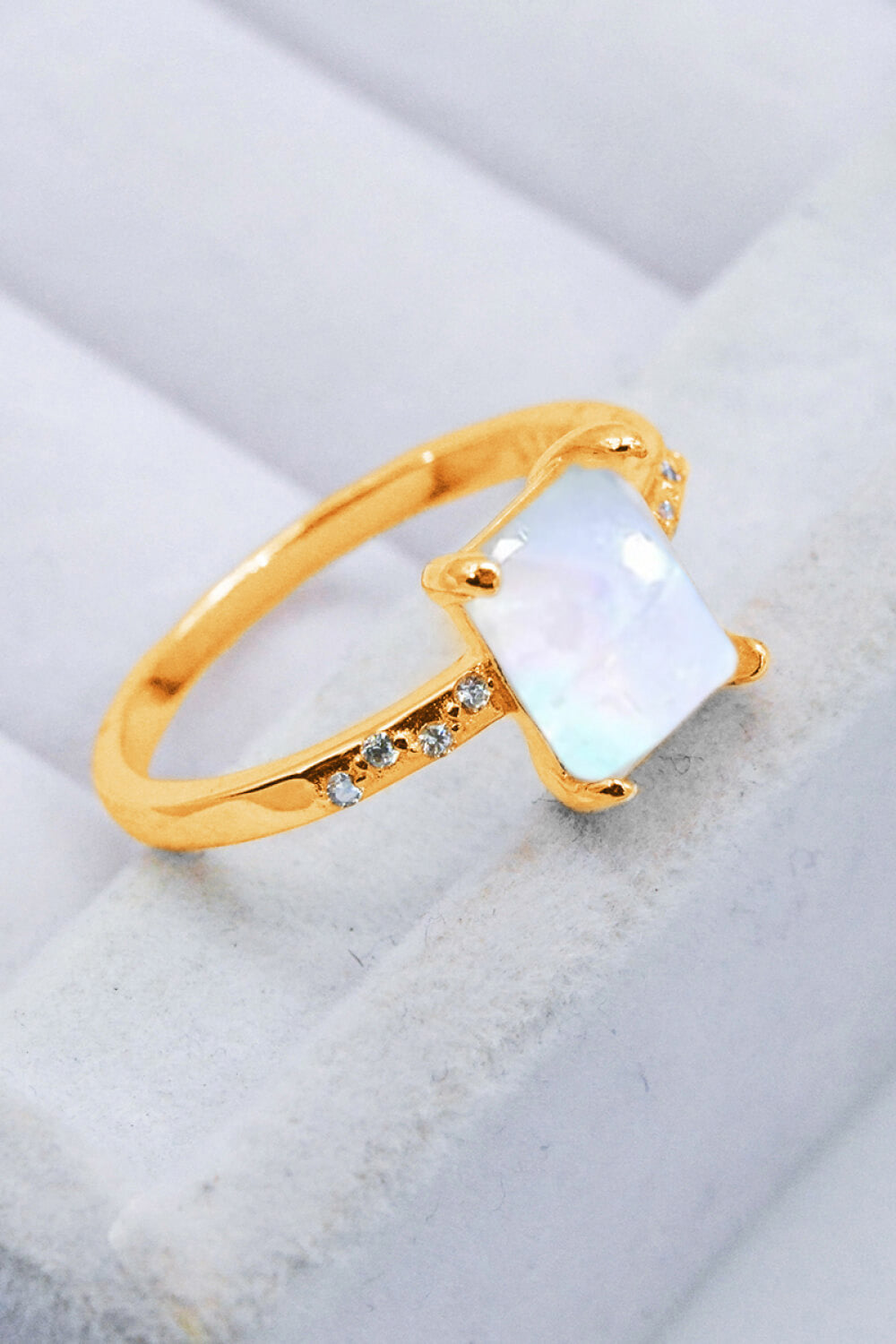 Square Moonstone Ring - T - SIZES 6 THRU 9 - 3 FINISHES -