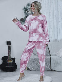 Thumbnail for Tie-dye Round Neck Top and Drawstring Pants Lounge Set - 2 PCS. - T - 4 COLORS -