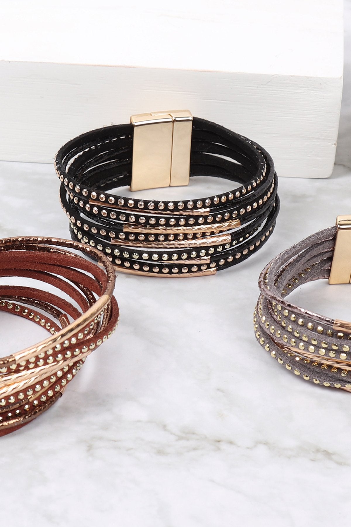 Multiline Leather Magnetic Bracelet - 5 COLORS