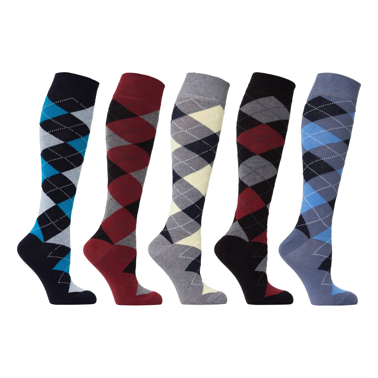 Women's High-Class Argyle Knee High Socks Set - 5 PACK -