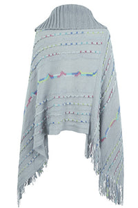 Thumbnail for Cloak Sleeve Fringe Detail Poncho - T - 6 COLORS -