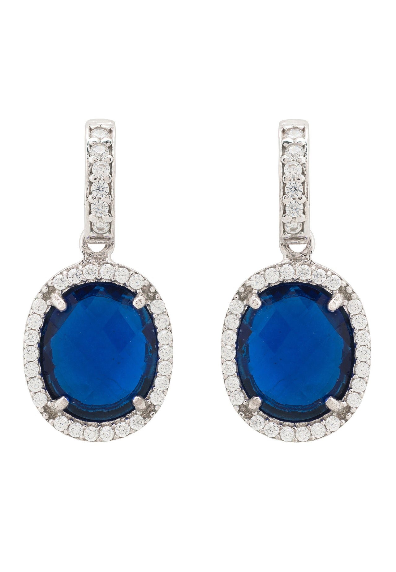 LATELLITA - Beatrice Oval Gemstone Drop Earrings Silver Sapphire Hydro -