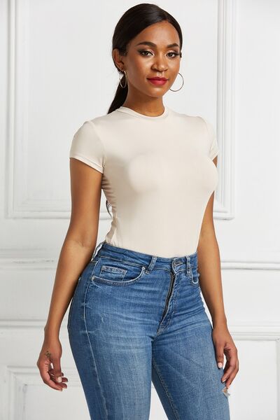 Round Neck Short Sleeve Bodysuit - T - 9 COLORS -