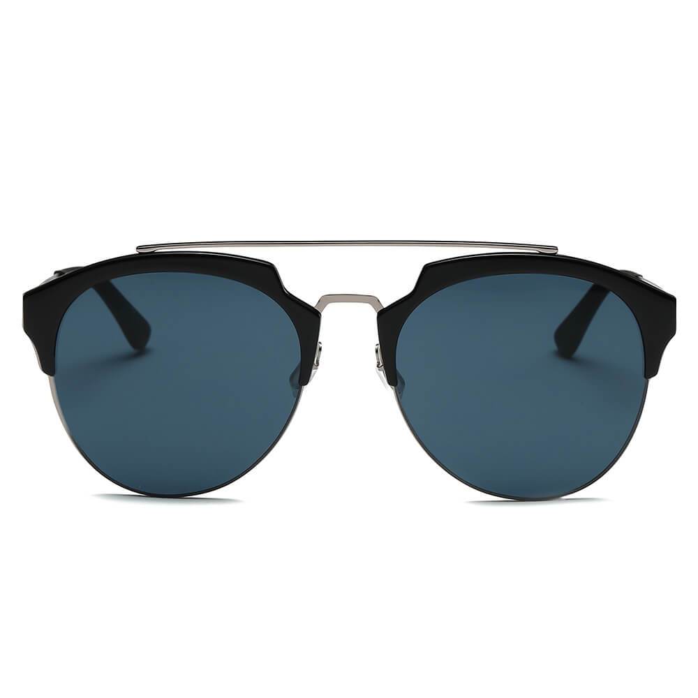 Corolla | CA15 - Half Frame Mirrored Lens Horned Rim Sunglasses Circle - 6 COLORS -