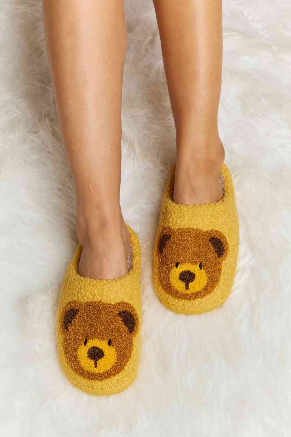 Melody Teddy Bear Print Plush Slide Slippers - T - 6 COLORS -