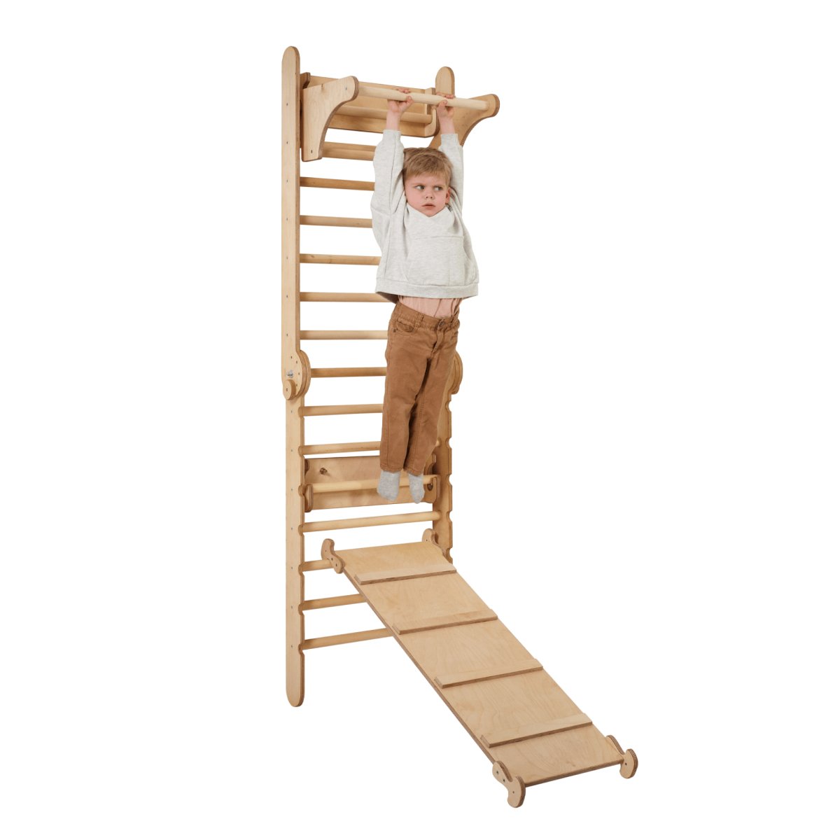 3in1: Wooden Swedish Wall / Climbing Ladder for Children + Swing Set + Slide Board