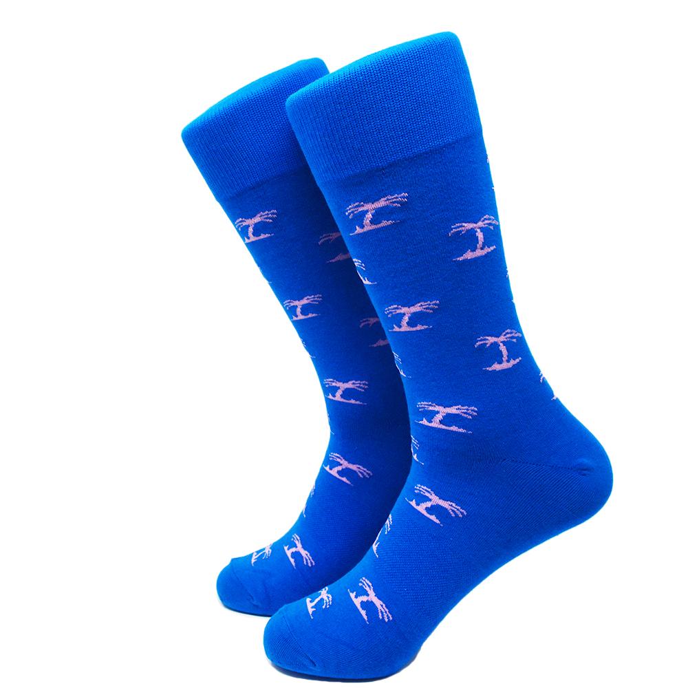 Summer Ties - Palm Tree Socks - Men's Mid Calf - Blue - 1 COLOR -