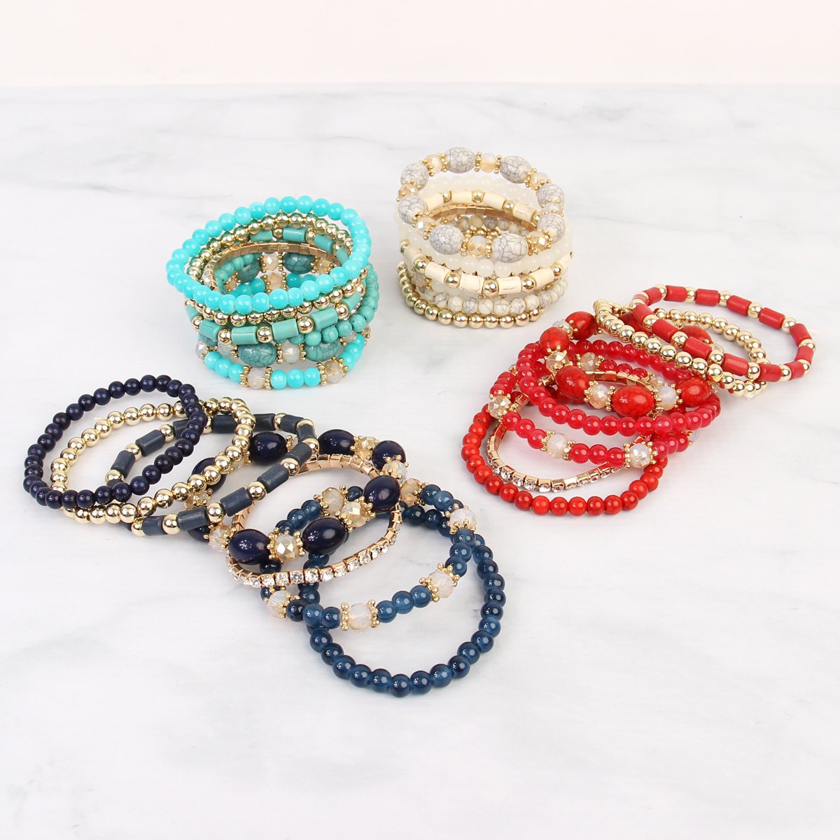 Riah Fashion -  - Multibead Stackable Bracelet - 7 COLORS -