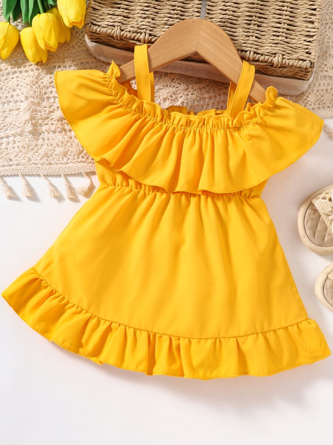 Baby Girl Frill Trim Ruffle Hem Dress - T - 5 SIZES - 1 COLOR -