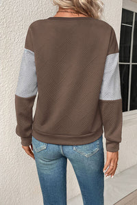 Thumbnail for Textured Color Block Round Neck Sweatshirt - T - 4 COLORS -