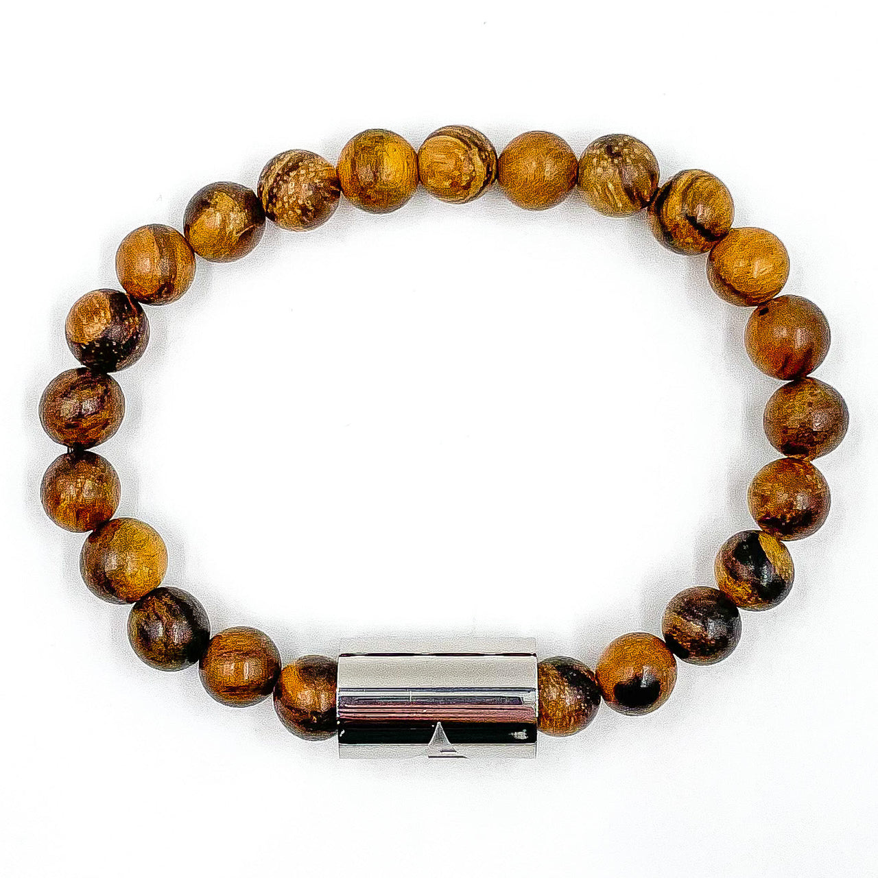 Timber - Dark Brown Sandalwood & Silver Mala Beaded Bracelet -