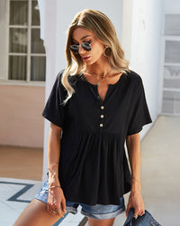 Thumbnail for New casual V-neck solid color babydoll short-sleeved T-shirt - K - 3 COLORS -