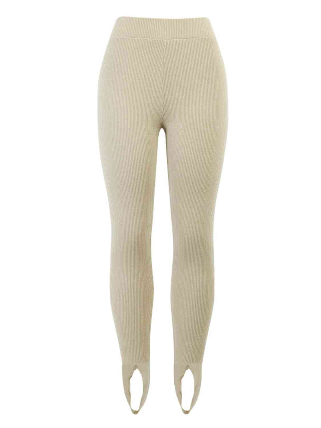 Ribbed Mid Waist Stirrup foot Leggings - T - 6 COLORS -